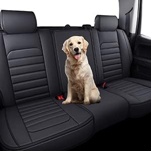 YIERTAI Seat Covers for Silverado Sierra Fit 2007-2024 2025 2026 1500/2500/3500HD Crew Double Extended Cab Waterproof Leather Back Seat Cover(1 Rear Seat Cover/Black-Red)