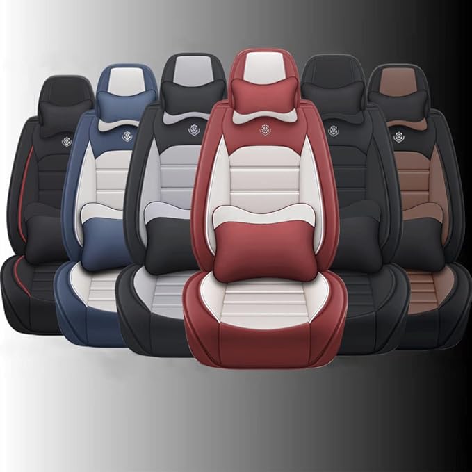 Leather Seat Cover for Toyota Corolla 2000-2024,Waterproof Soft Seat Covers,Interior Accessories Seat Covers Cushion Vehicle Protector Airbag Compatible(Black&Gray,Full Set with Pillow)