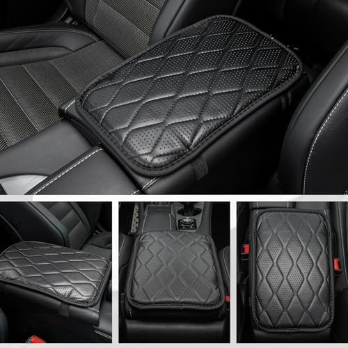 Amiss Auto Center Console Pad, Universal Waterproof Car Armrest Seat Box Cover, Car Interior Accessories, Breathable Leather Auto Armrest Cover Protector for Most Vehicle, SUV, Truck, Car (Black)
