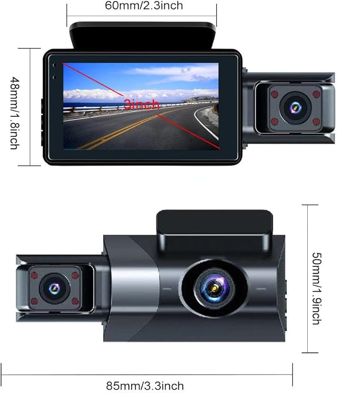 Dash Cam Front and Rear, 1080P Dual Dash Camera, WiFi & App Control, IR Night Vision, 170° Wide Angle, G-Sensor, Parking Mode, 24/7 Loop Recording, 64GB Micro SD Card Included – Black