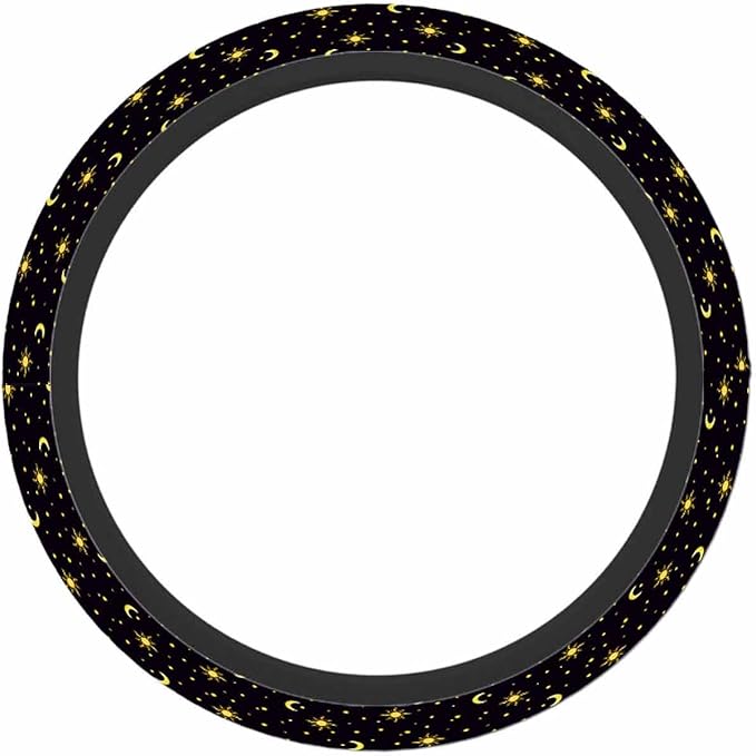 Sun Stars and Moon Elastic Steering Wheel Cover Night Sky on Black Background Steering Wheel Cover Anti Slip Protective Case Universal Stretch Steering Protector