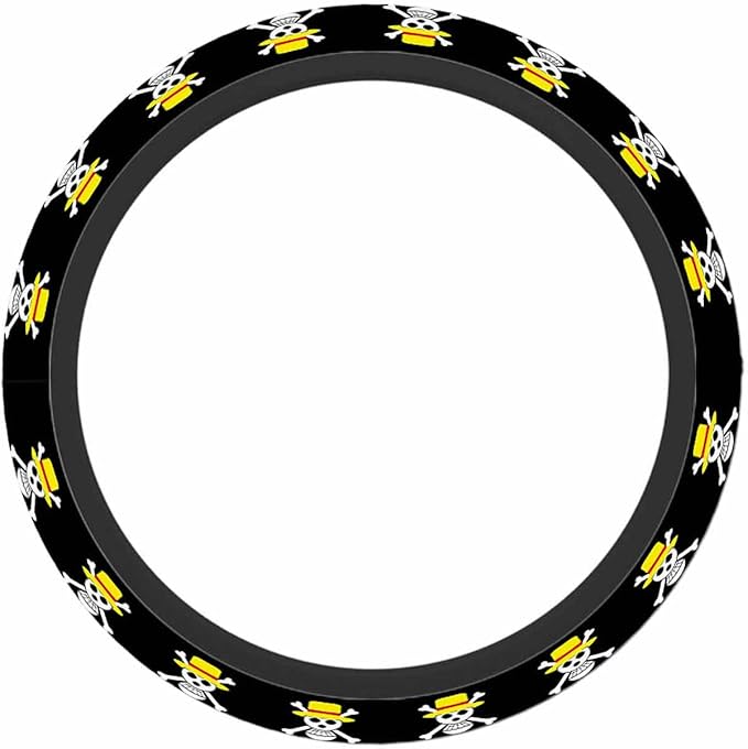 Skull Car Steering Wheel Cover Wearing a Yellow Hat Steering Wheel Cover Car Decor Suitable for Most Vehicles Including Trucks and SUV