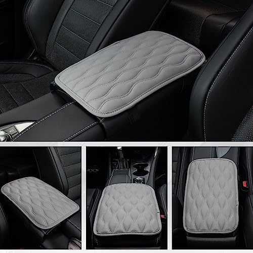 Amiss Auto Center Console Pad, Universal Waterproof Armrest Seat Box Cover, Leather Auto Armrest Cover Protector for Most Vehicles, SUV, Truck, Car (Gray)