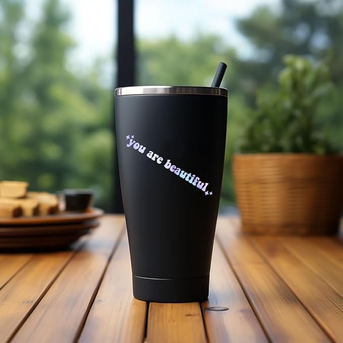 2 x You Are Beautiful Car Mirror Decal, Rearview Mirror Sticker, Women Car Decor, Self Affirmation Car Decal, Car Mirror Sticker, Cute Car Decal, Positivity Sticker (Holographic)