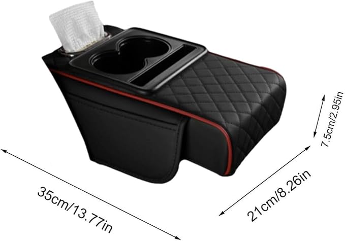 Multifunctional PU Leather Car Armrest Box Mat with Central Elbow, 2026 New Car Armrest Storage Box with Cup Holder, Tissue Box Slot, Phone Slot, Universal Fit (Yellow)