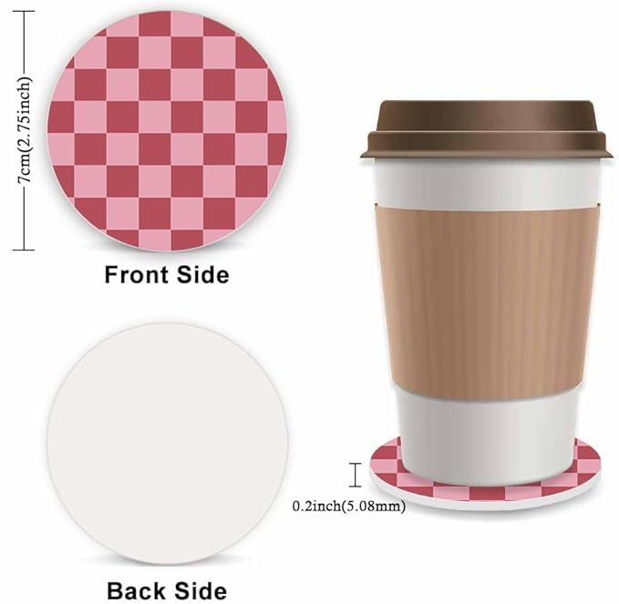 Red Checkered Steering Wheel Cover for Women, Universal Auto Steering Wheel 14-15 Inch Car Interior Accessories with 2PCS Car Coasters, Suitable for Men and Women