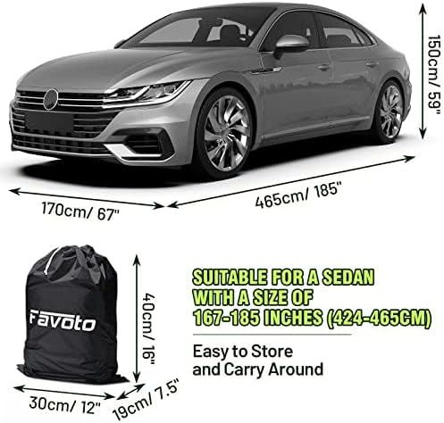 Favoto 6 Layers Car Cover Waterproof All Weather for Automobiles Heavy Duty Outdoor Sun Snow Protection Car Tarp with Windproof Straps Universal Fit for Sedan Length up to 185"