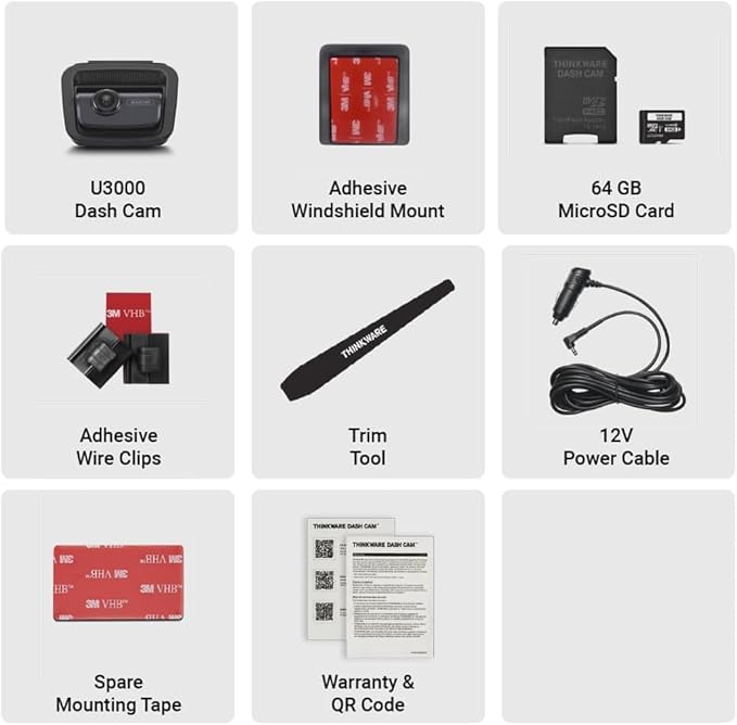 Thinkware U3000 4K Front Dash Cam with Sony STARVIS 2 Sensor, Built-in Radar Parking Mode, Super Night Vision 4.0, Dual-Band Wi-Fi, GPS, HDR, ADAS, Bluetooth, Supports Up to 512GB microSD