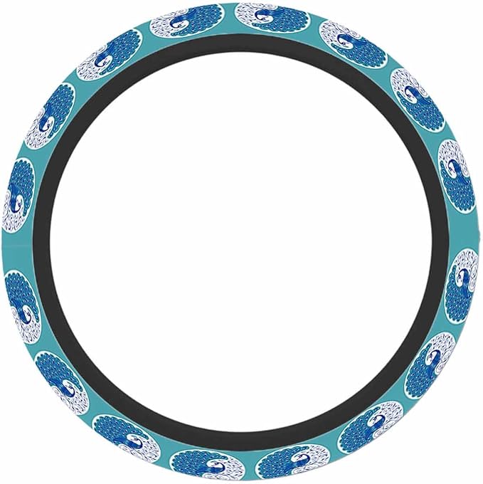 Peacock Steering Wheel Cover Blue Peacock with Its Tail Spread Out Steering Wheel Cover for Women Men Anti-Slip Breathable Steering Wheel Protector Car Accessories