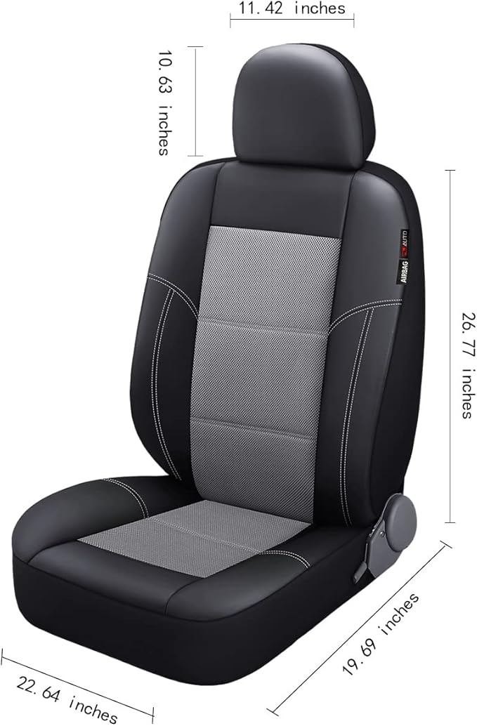P&J AUTO Leather and Mesh Car Seat Cover Front Pair Universal Fit for Cars Trucks Vans & SUVs Airbag Compatible (Grey)