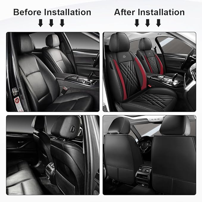 Seat Covers Fit for Toyota Corolla 2015-2026 Leather Car Seat Cover, Stylish Waterproof Breathable Easy to Install Airbag Compatibility, Auto Interior Accessories(Front Set,Black Red)