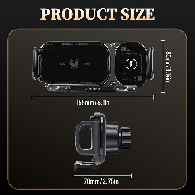 Wireless Charging Rotating Car Mount,360° Rotation,High Intelligent Mobile Phone/Pad Holder,2 in 1 Auto Rotating Phone Holder,15W Fast Wireless Mount Charger with Auto Clamping(Black)