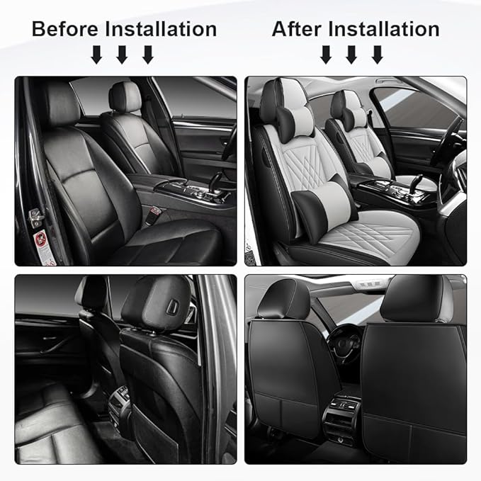 Seat Covers Fit for Toyota Corolla 2015-2026 Leather Seat Cover, Stylish Waterproof Breathable Easy to Install Airbag Compatibility Auto Interior Accessories(Front Set with Pillow,Black White)