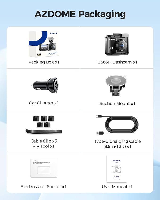 AZDOME GS63H 4K Dash Cam Built-in WiFi 6 GPS Car Dashboard Camera Recorder with STARVIS Night Vision, UHD 2160P, 150° Wide Angle, WDR, G-Sensor, Loop Recording, 24H Parking Mode