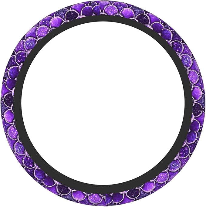 Purple Mermaid Fish Dragon Scales Cool Funny Steering Wheel Cover Car Accessories Cute for Women Girls Girly Universal 15 Inch Neoprene Auto Interior Decor Anti Slip Car Truck Protector