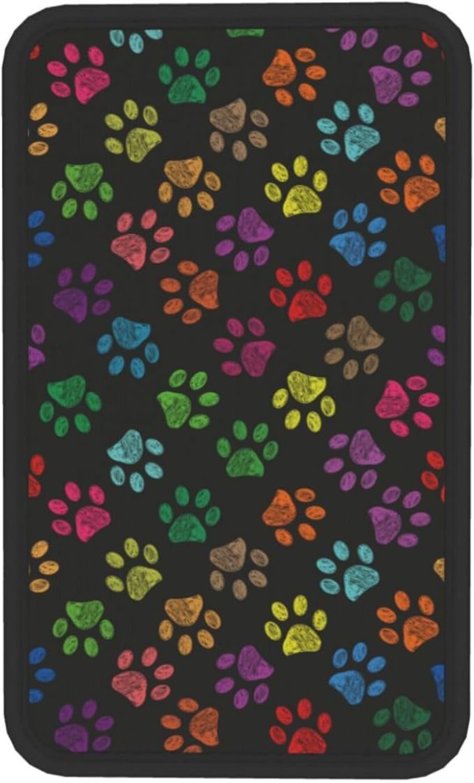 Dog Paw Prints Rainbow Colorful Foot Prints Auto Center Console Armrest Pad Universal Car Center Console Cover Seat Box Cover for Sedan, Van, SUV, Truck Car Accessorie