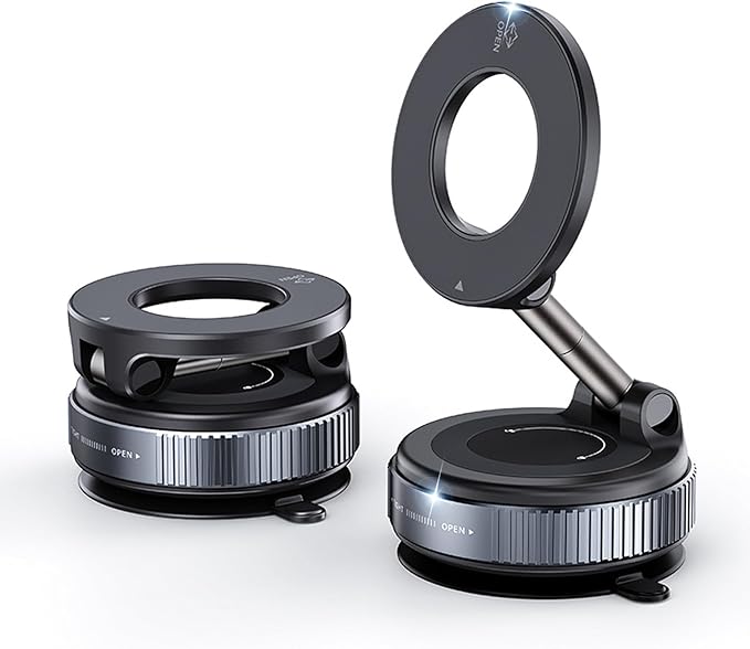 DreamBee Vacuum Magnetic Car Phone Holder-360°Rotatable Car Suction Cup Phone Mount for All Smartphones on Smooth Surfaces(80+LBS Strongest Suction&2400gf Strongest Magnetic)