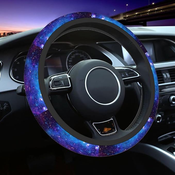 Swono Galaxy Purple Car Neoprene Steering Wheel Cover Abstract Galaxy Space Star Purple 15 Inch Anti-Slip Wheel Wrap Case Protector for SUV Sedan Vans Trucks