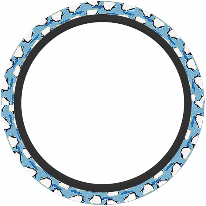 Penguin Elastic Steering Wheel Cover Cute Penguin Blue Sky and White Clouds Steering Wheel Cover Anti Slip Protective Case Universal Stretch Steering Protector