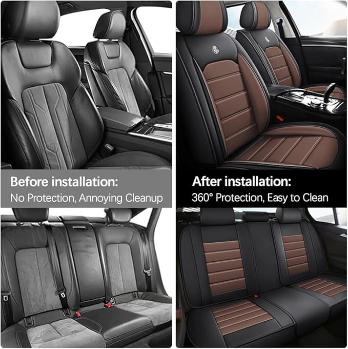 for Toyota Highlander 2006-2026 Seat Covers,Waterproof,Abrasion-Resistant PU Leather Full Set Seat Cover(Black&Coffee)