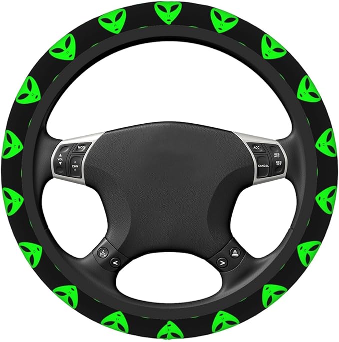 Green Aliens Face Steering Wheel Cover for Women Girls, 15 Inches Anti-Slip Steering Wheel Cover for Auto Truck SUV