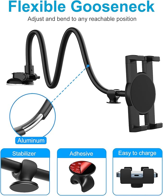 GDZN Tablet Mount for Car Dashboard, Truck Suction Cup Tablet Holder - Vehicle Windshield iPad Holder with Gooseneck Arm for iPad Pro 12.9 11/ Air/Mini, Galaxy Tabs Z Fold, More 4-13" Phone & Tablets