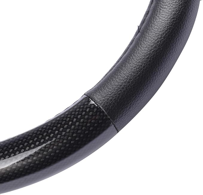 Motor Trend Ergonomic Grip Leather Steering Wheel Cover Non Slip Protector for Small Size Steering Wheels in Cars SUVs Vans 13.5"-14.5", Carbon Fiber Synthetic Leather, Car Steering Wheel Cover, Black