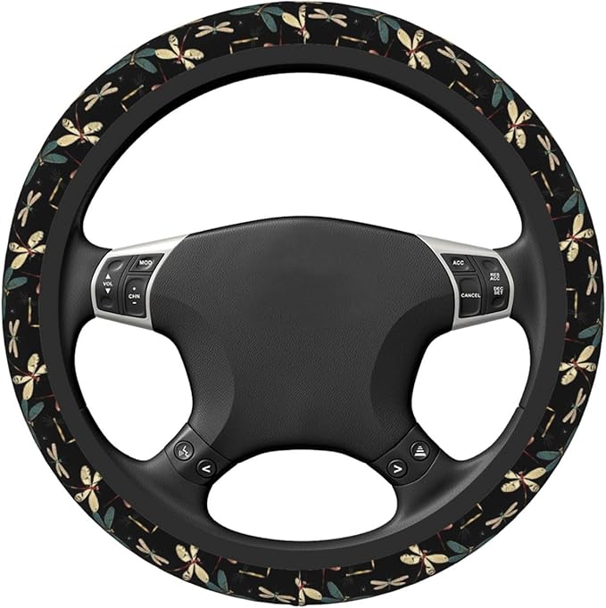 Various Dragonflies Colors Steering Wheel Cover for Women Girls, 15 Inches Anti-Slip Steering Wheel Cover for Auto Truck SUV