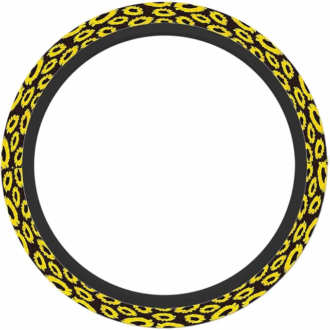 Sunflower Elastic Steering Wheel Cover Yellow Sunflower on Black Background Steering Wheel Cover Anti Slip Protective Case Universal Stretch Steering Protector