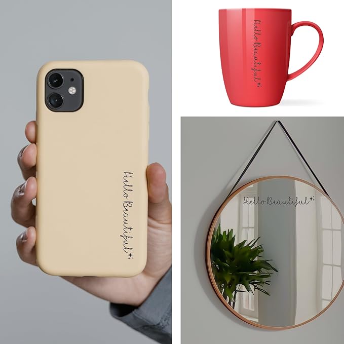 Rearview -Mirror -Decal Water Bottle -Stickers Affirmation Reminder Sticker Laptop Bumper Tumbler Vinyl Sticker Car Mirror Decal Funny Car Decor -Gift (Black, Hello Beautiful)