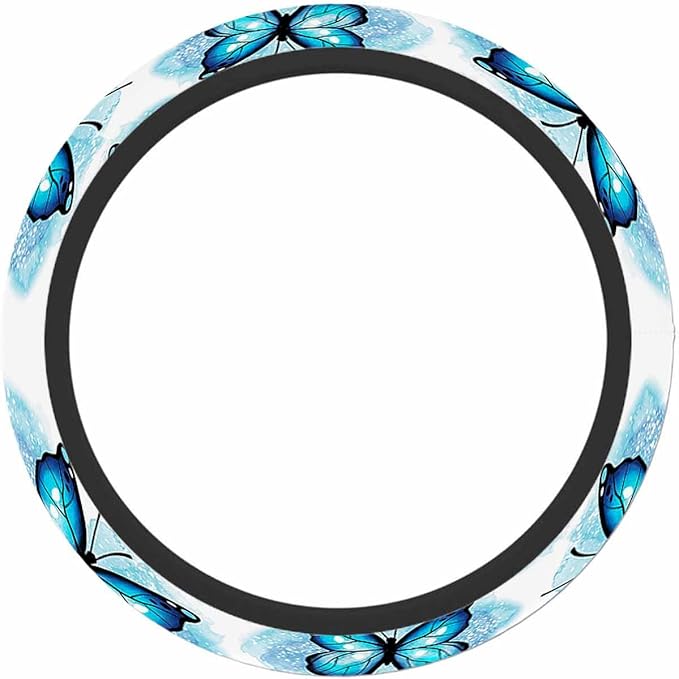 Watercolor Butterfly Steering Wheel Cover Butterfly with Black Edge Steering Wheel Cover for Women Men Anti-Slip Breathable Steering Wheel Protector Car Accessories