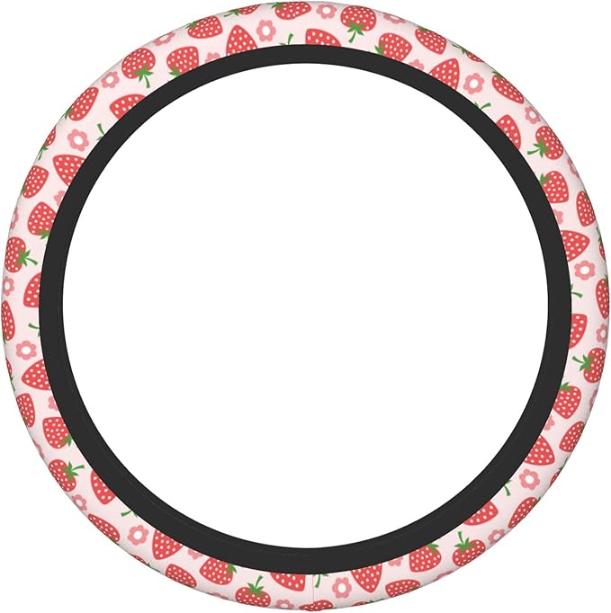 Pink Car Accessories Cute Strawberry Flower Steering Wheel Cover Women Car Steering Wheel Covers Protector Universal 15 Inch