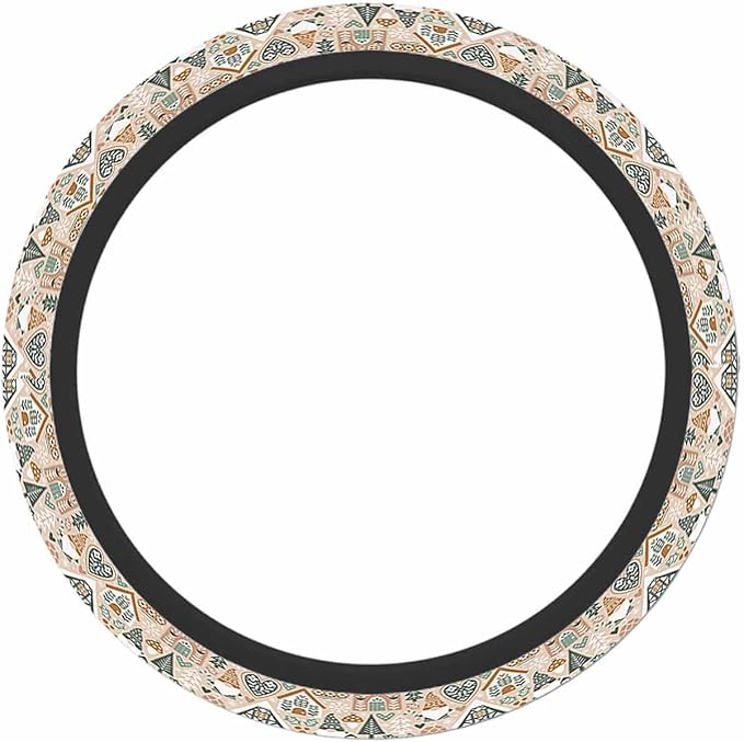 Scandinavian Gnomes Elastic Steering Wheel Cover Gingerbread House and Tree Steering Wheel Cover Anti Slip Protective Case Universal Stretch Steering Protector