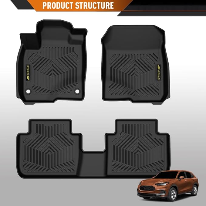 ANDPLAY Floor Mats Liners 3PCS Compatible with Honda HR-V 2023-2024 1st & 2nd Row TPE All Weather Protection Black Floor Liners alfombras para carro