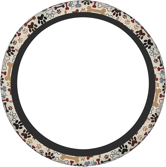 Paw Prints Steering Wheel Cover for Women Men, 15 Inches Brown Dog Cat Paw Neoprene Anti-Slip Cute Universal Car Steering Wheel Grip Wrap Car Accessories Protective Case Cover for Vehicle Truck SUV