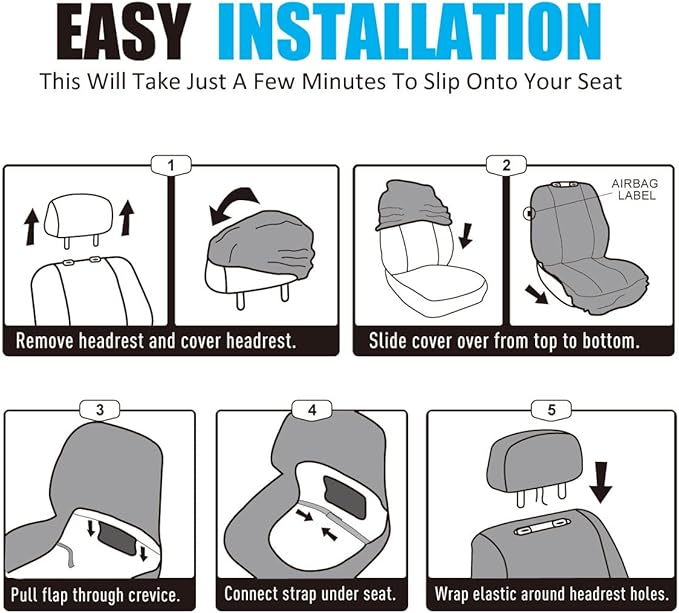 P&J AUTO Leather and Mesh Car Seat Cover Full Set in 9pcs Universal Fit for Cars Trucks Vans & SUVs Airbag Compatible (Black)