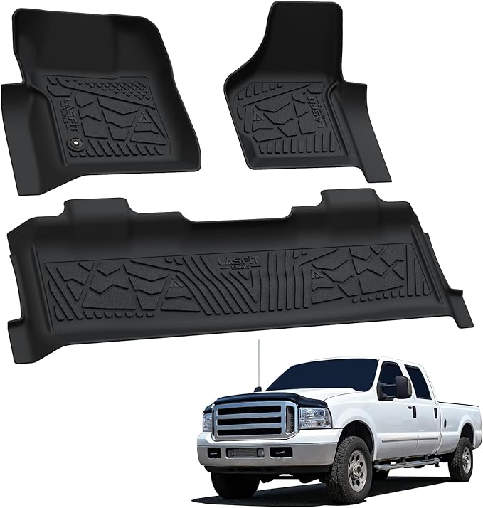LASFIT Floor Mats for Ford F250 F350 1999-2007 Super Duty Crew Cab Carpet Floor Super Duty All Weather Full Cover Protector TPE Car Floor Liner, 1st & 2nd Row, 3pcs Black