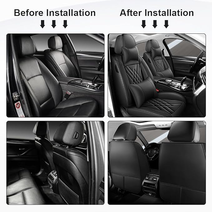 Seat Covers Fit for Toyota Corolla 2015-2026 Leather Car Seat Cover, Stylish Waterproof Breathable Easy to Install Airbag Compatibility, Auto Interior Accessories(Front Set with Pillow,Black)