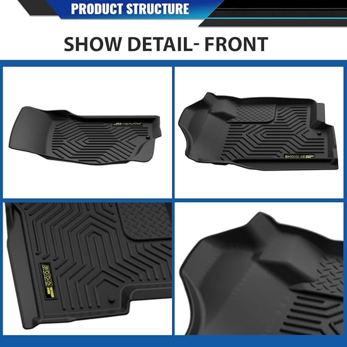TPE Floor Mats Fit Chevy Silverado GMC Sierra 1500 Crew Cab 2007-2013, Fit Silverado/Sierra 2500 3500 Crew Cab 2007-2014, All Weather Full Cover Protection 1st & 2nd Row Cargo Liner Accessories 3PCS