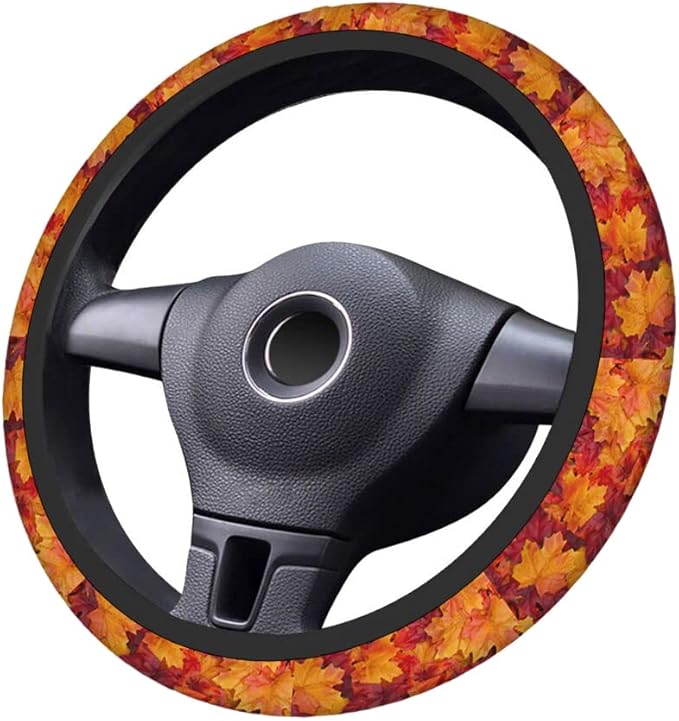 Swono Maple Leaves Steering Wheel Covers 15" Inch Red and Orange Autumn Maple Leaves Universal Fit Most Car Sedans SUVs Comfort Grip Comfortable Neoprene Breathable Steering Wheel Protector