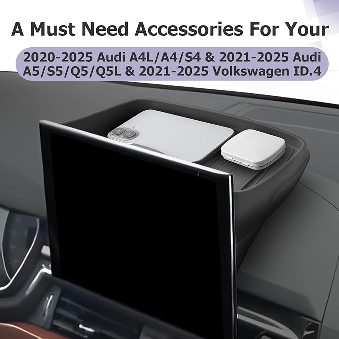 LUWU Dashboard Storage Tray Compatible with 2020-2025 Audi A4L/A4/S4 & 2021-2025 Audi A5/S5/Q5/Q5L & 2021-2025 VW ID.4 Behind Screen Organizer Center Console Display Box Dash Tray