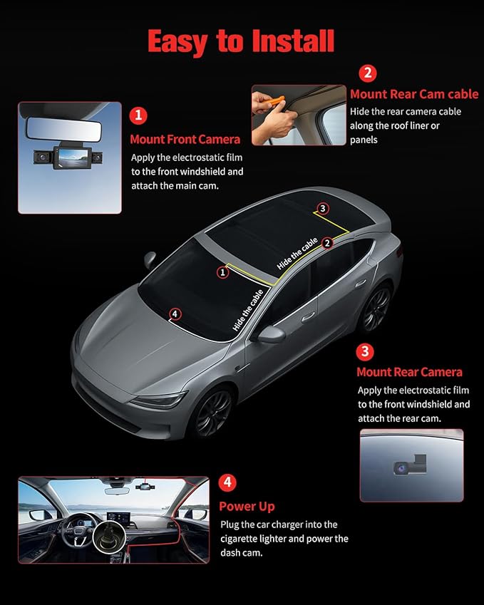 CATCATCH 4 Channel Dash Cam 360° View,4K Front and Rear Dash Camera for Cars,WDR Night Vision,Smart Voice Control,Built-in WiFi&GPS,G-Sensor,24H Parking Mode,Free 64GB SD Card,Suction Cup