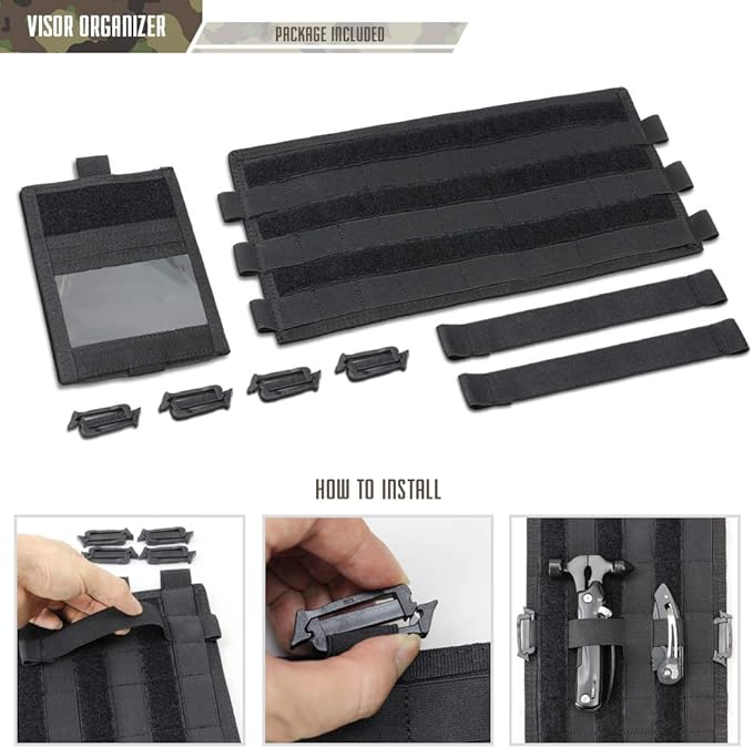 WYNEX Car Visor Organizer with Detachable Card Pouch | Auto Sun Visor Storage Molle Panel with Elastic Webbing Slots for Glasses & Tactical Gear | Fit Most Vehicle, SUVs & Trucks