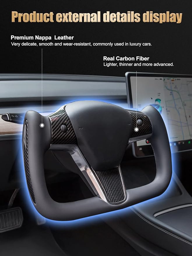 ZIMABLUE Yoke Steering Wheel for Model 3/Y-2017-2023 Steering Wheel with Heating Function Compatible with Tesla Model 3 Y