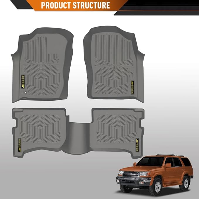 ANDPLAY Floor Mats Liners 3PCS Compatible with Toyota 4Runner 1996 1997 1998 1999 2000 2001 2002 1st & 2nd Row TPE All Weather Protection Gray Floor Liners alfombras para carro