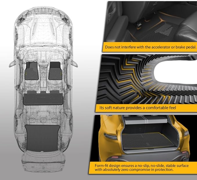 TPE Floor Mats Cargo Liners Compatible with Tesla Model Y 2020-2024 5-seat (NOT fit 7-SEAT),6PCS,All-Weather Protection