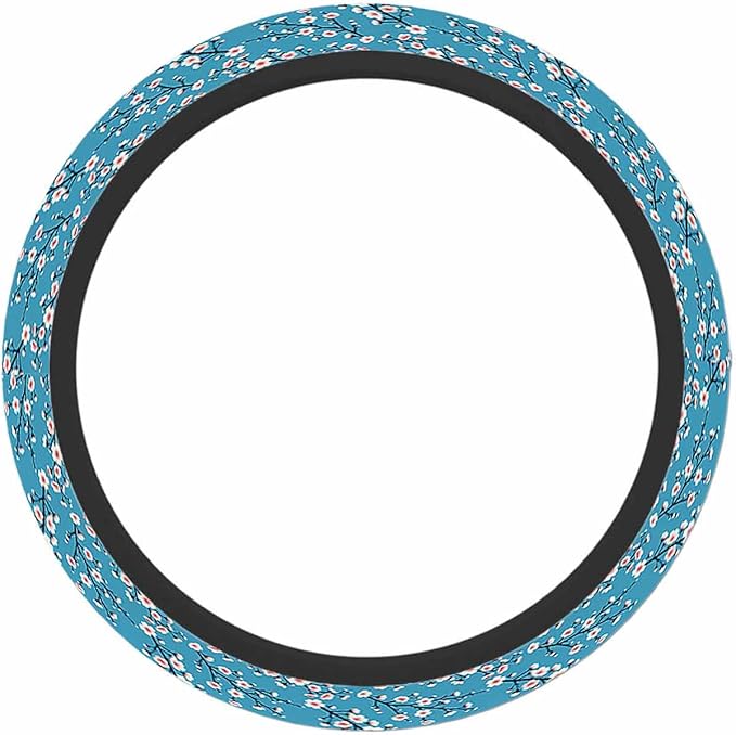 Plum Blossom Branch Steering Wheel Cover Pink Flowers Steering Wheel Cover for Women Men Anti-Slip Breathable Steering Wheel Protector Car Accessories