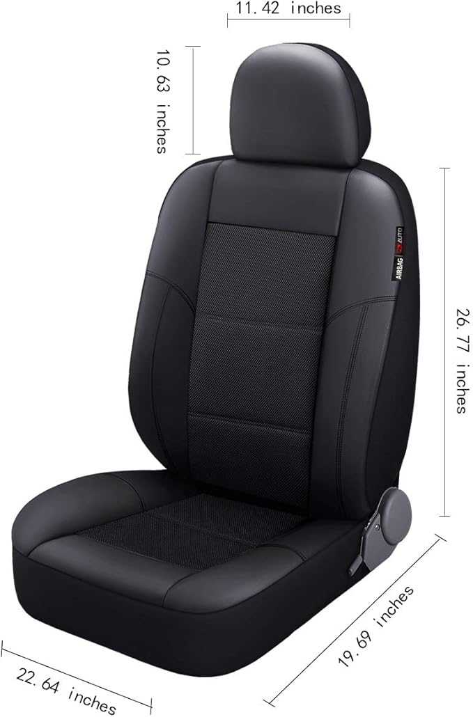 P&J AUTO Leather and Mesh Car Seat Cover Front Pair Universal Fit for Cars Trucks Vans & SUVs Airbag Compatible (Black)