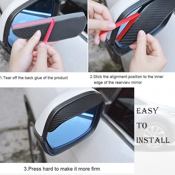 Car Rearview Rain Eyebrow Shield,Car Mirror Rain Protector,Mirror Visor Guard for Truck and SUV(Carbon Fiber,2Pack)