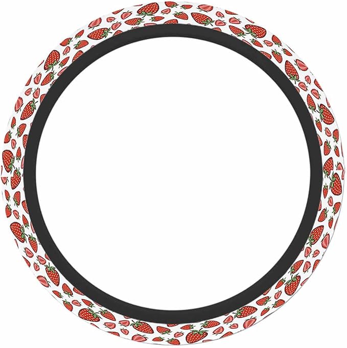 Strawberries Car Steering Wheel Cover Pink Half Strawberries and Red Strawberries Steering Wheel Cover Car Decor Suitable for Most Vehicles Including Trucks and SUV